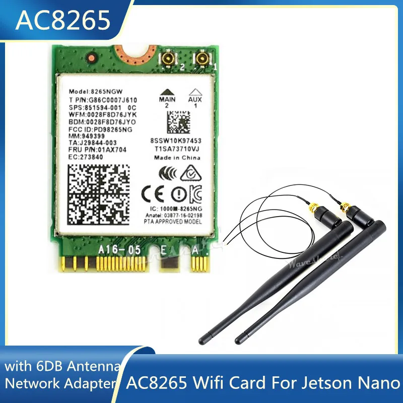 AC8265 Wireless NIC Module For Jetson Nano 300Mbps+867Mbps 2.4Ghz Up to 5Ghz Dual Band NGFF Wifi Bluetooth 4.2 Module