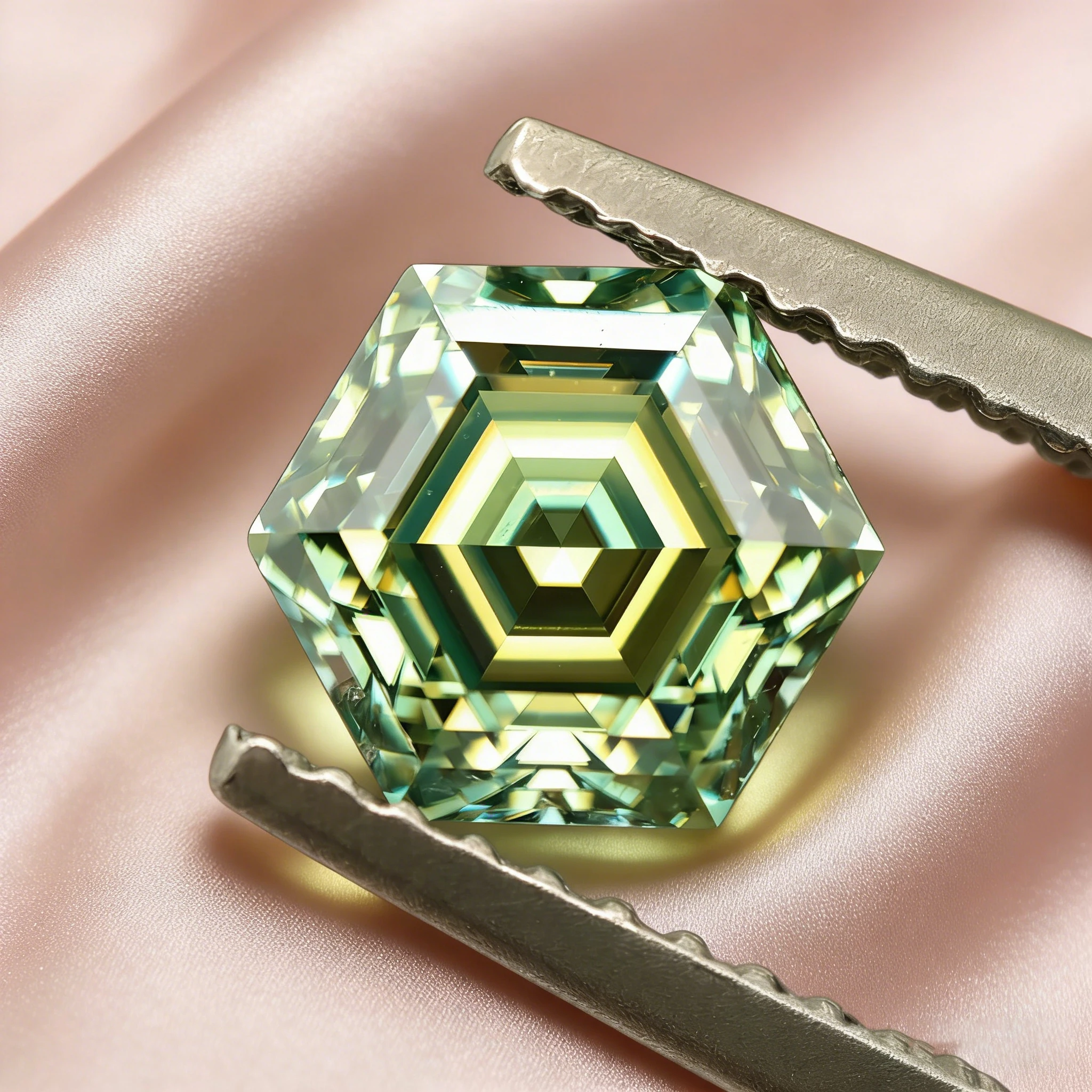 

Never Fade Green Hexagon Shape Moissanite Stone Special cut Lab Diamond Pass Diamond Tester with GRA Certificate