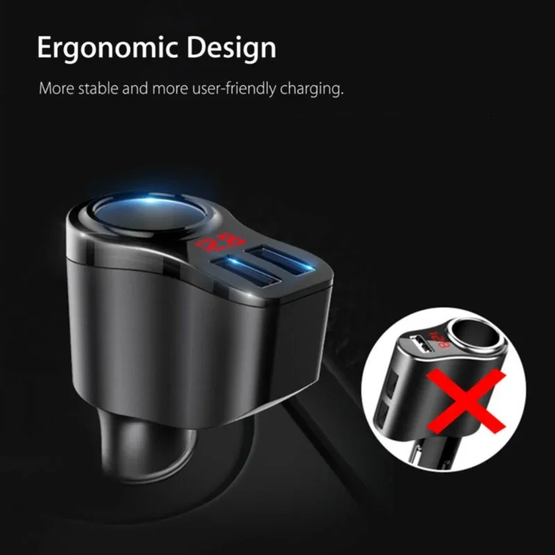 Car Charger Dual USB Port Splitter 12V-24V Socket Power Cigarette Lighter Outlet