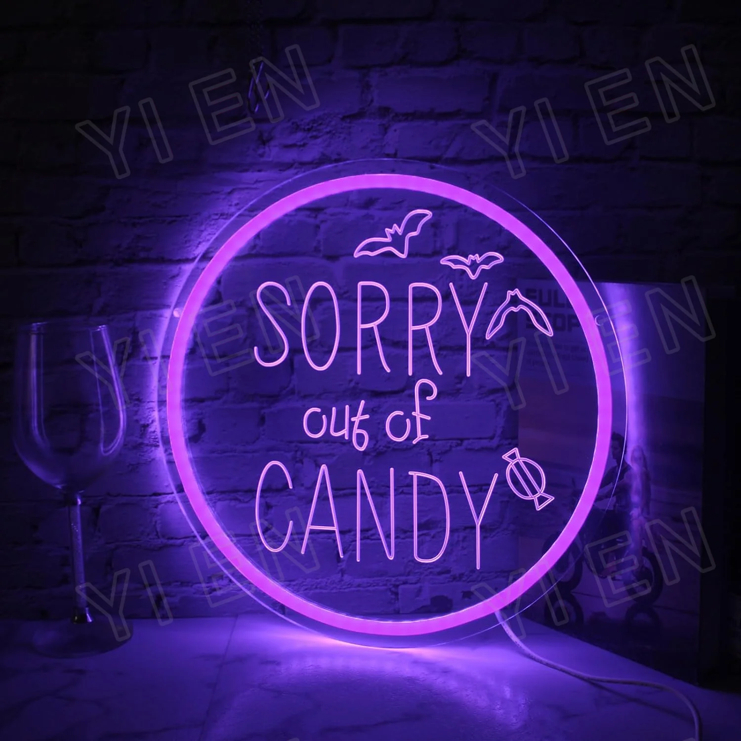 3D Sorry Out Of Candy Neon Sign Led Neon Wall Sign Purple Room Neon Light Sign Artwork Letters Signs For Home Man Cave Bedroom