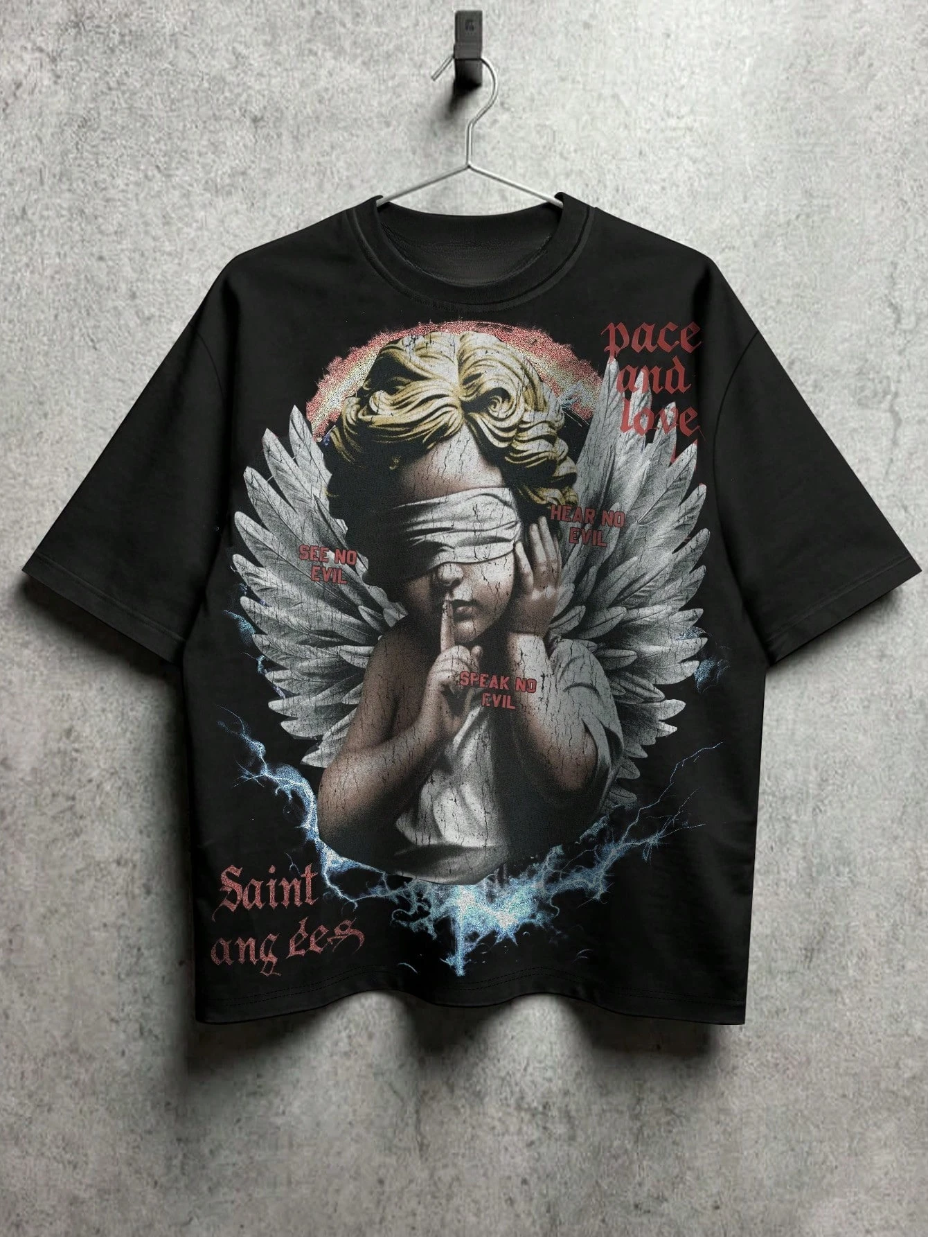 2026 New Family Matching T‑Shirt Vintage Saint Angel No Evil Slogan Graphic Loose Cotton Tee Casual Parent‑Child Matching Tops