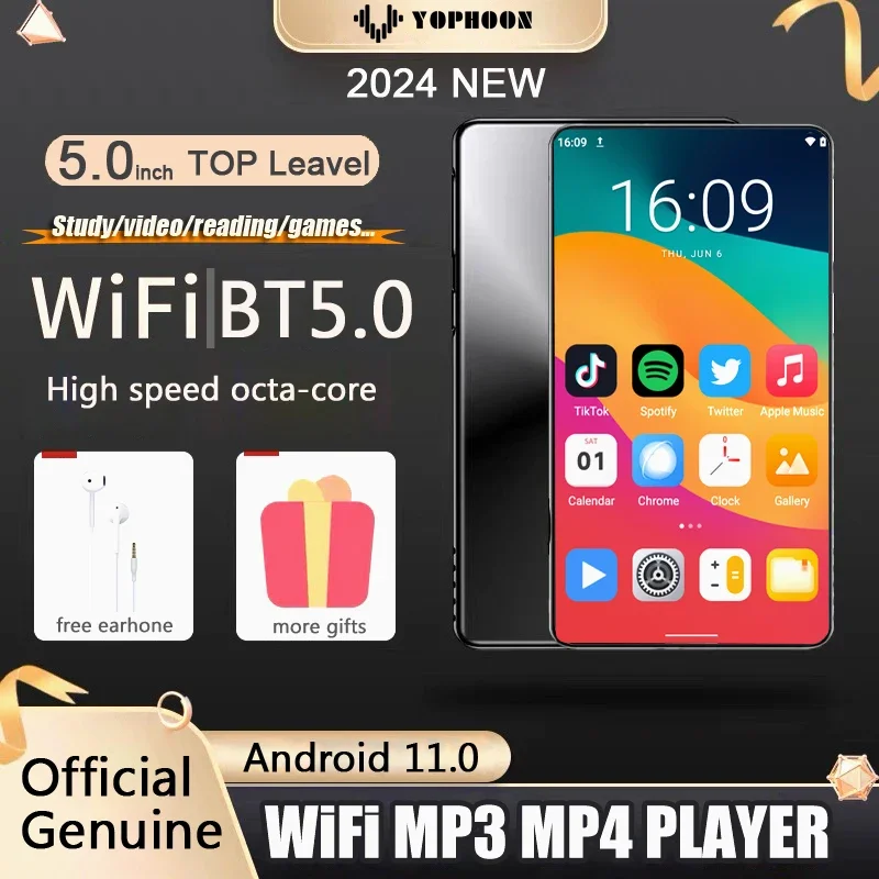 

Yophoon NEW 5.0" Android 11.0 MP4 Player With Store BT5.0 Full Touch Screen MP3 Player Digital Music Player