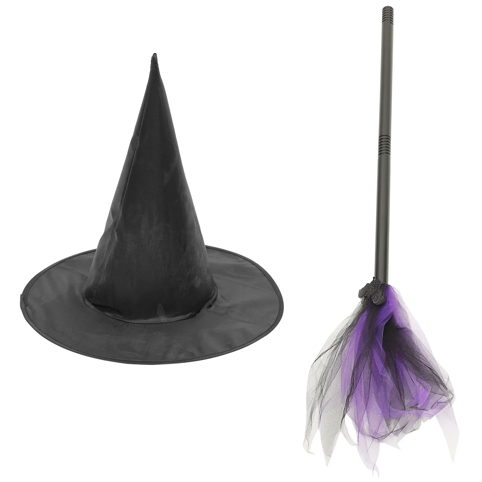 

2pcs Witch Hat Broom Set Halloween Costume Props Plastic Decorative Flying Broom Cosplay Party Decoration Witch