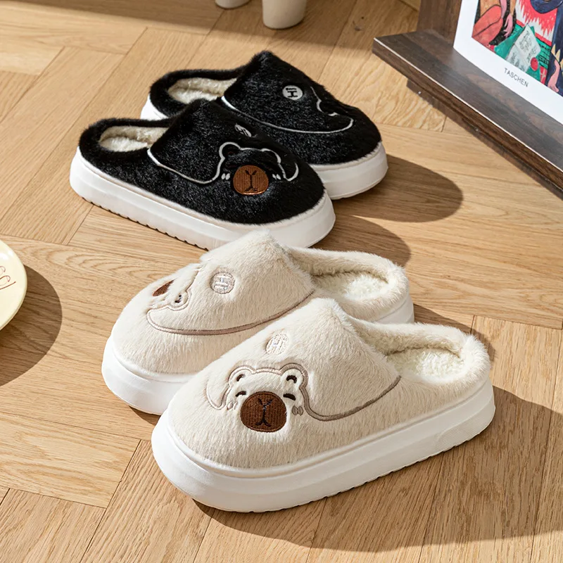 

Autumn Winter Woman Cotton Slippers Couple Indoor Simple Comfortable Thick Sole Warm Home Shoes Anti-Slip Female Male Slippers