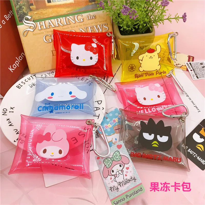 Cartoon Sanrio Jelly wallet card bag Kuromi big ear dog PVC transparent storage bag Key bag backpack pendant