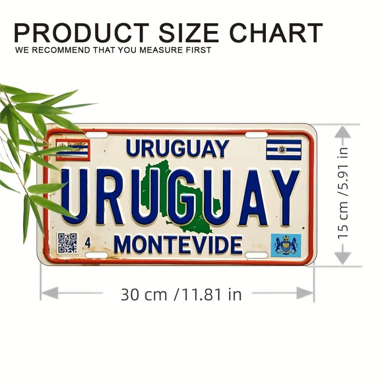 مسطح ثنائي الأبعاد، قطعة واحدة من لافتة الحائط المعدنية الرجعية لوحة ألومنيوم عتيقة مع تصميم لوحة ترخيص أوروغواي، منزل مثبت على الحائط #3