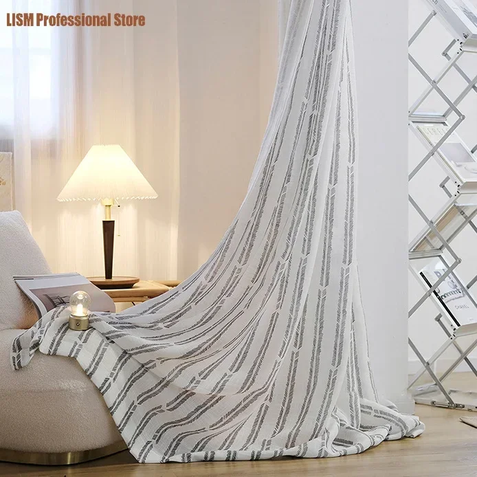 Simple Light Luxury Nordic Arrow Feather Gray Curtains All-match Curtains For Living Dining Room Bedroom