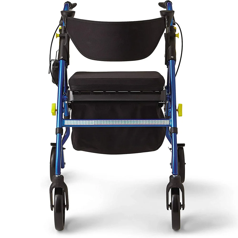 4 Wheel Rollator Walker, Foldable Adjustable Seat, Backrest, Elderly Mobility Aid, Walking Assistance, Senior Support