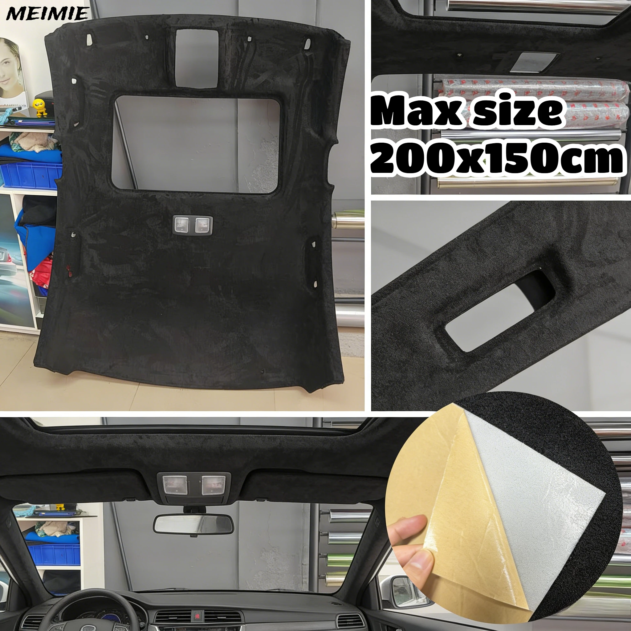 

Sponge Foam Backing Self-adhesive Suede Leather Roof Fabric Car Interior Maintenance Roof Ceiling Cloth DIY Interior Materials
