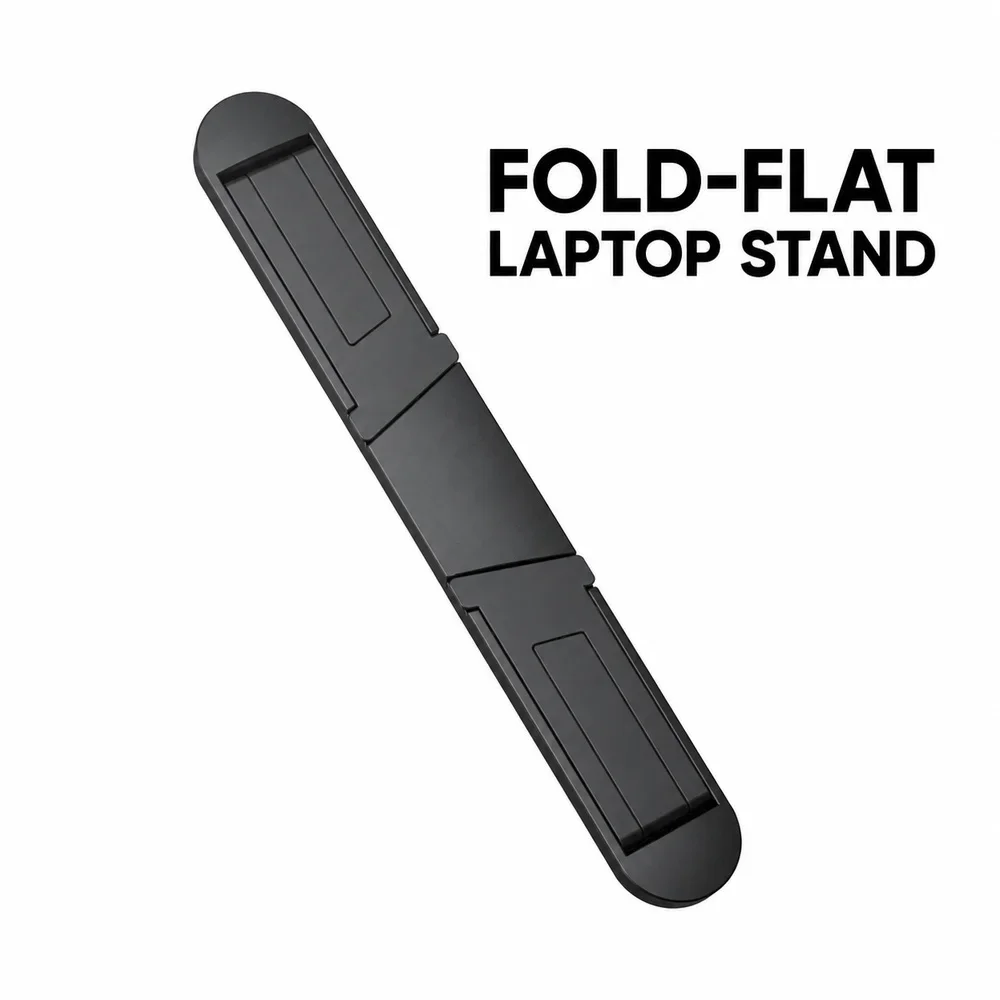 Portable Laptop Riser Stand, Low Profile Fold-Flat Adhesive Support with Two Angles and Open Airflow for Desk Setup