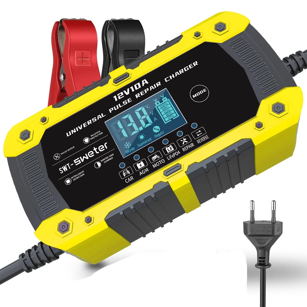 الاتحاد الأوروبي التوصيل 12 فولت 10A SWT-1880 شاحن بطارية السيارة لبطاريات دراجة نارية السيارات شحن سريع Lifepo4 AGM هلام الرطب الرصاص الحمضية