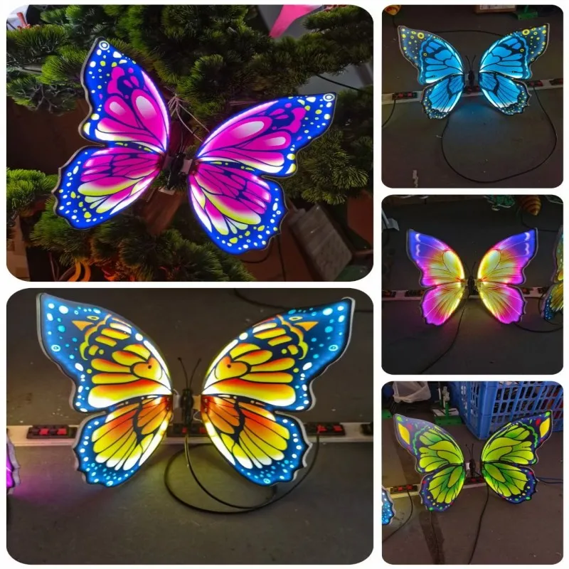 Wedding Decoration Open and Closed LED Luminous Butterfly Outdoor Xmas Tree Hanging Ornaments Christmas Party Patio Decorations