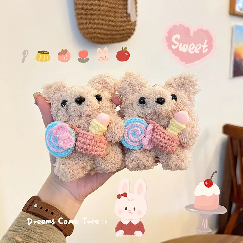 롤리팝이 달린 곰 보호 커버, 애플 에어팟 2, 3 세대용, 부드럽고 푹신한 퍼지 케이스, 에어팟 프로 2 세대 에어팟