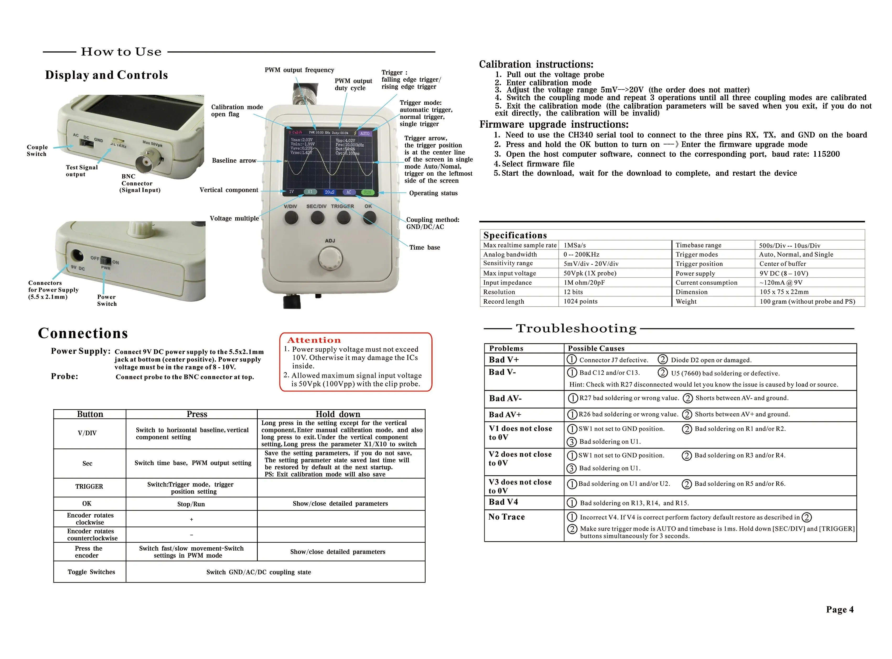 Inch TFT Digital Oscilloscope Portable European and American Standards Electronic Component Tester