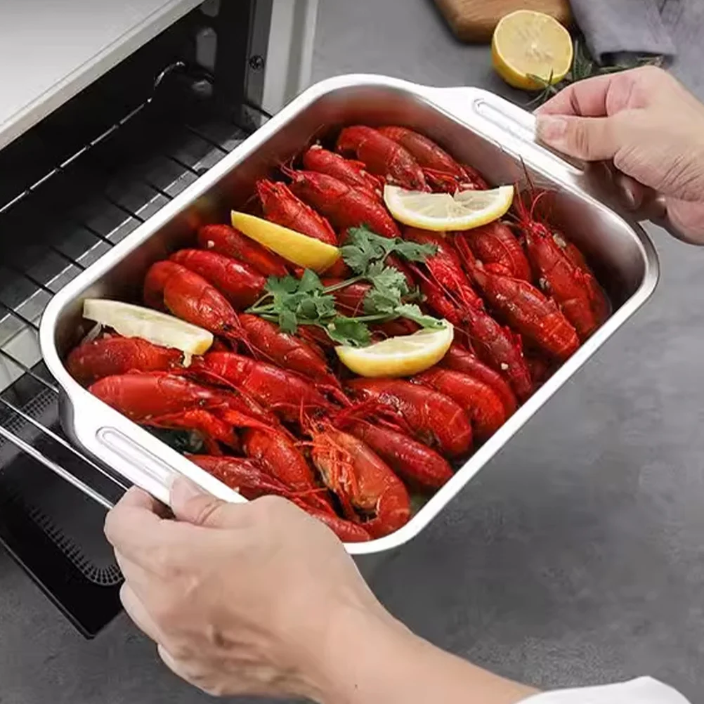 

Stainless Steel Baking Pan Rectangular Oven Tray Heavy Duty For Lasagna Fish Casseroles Roasting Pan Nonstick Easy Clean