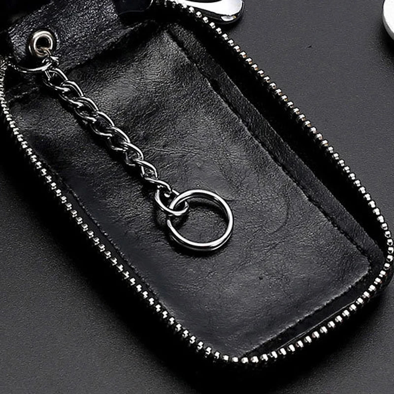 Portable Leather Car Key Case Bag Men Women Universal Car Remote Key Cover Waist Keychain Hollow Translucency Zipper Key Wallet