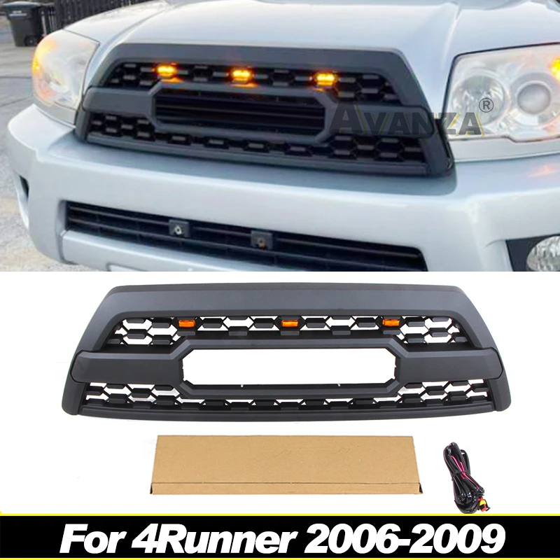 Matowy czarny grill przedni ze światłami pasuje do Toyota 4Runner 2006 2007 2008 2009 Racing grill