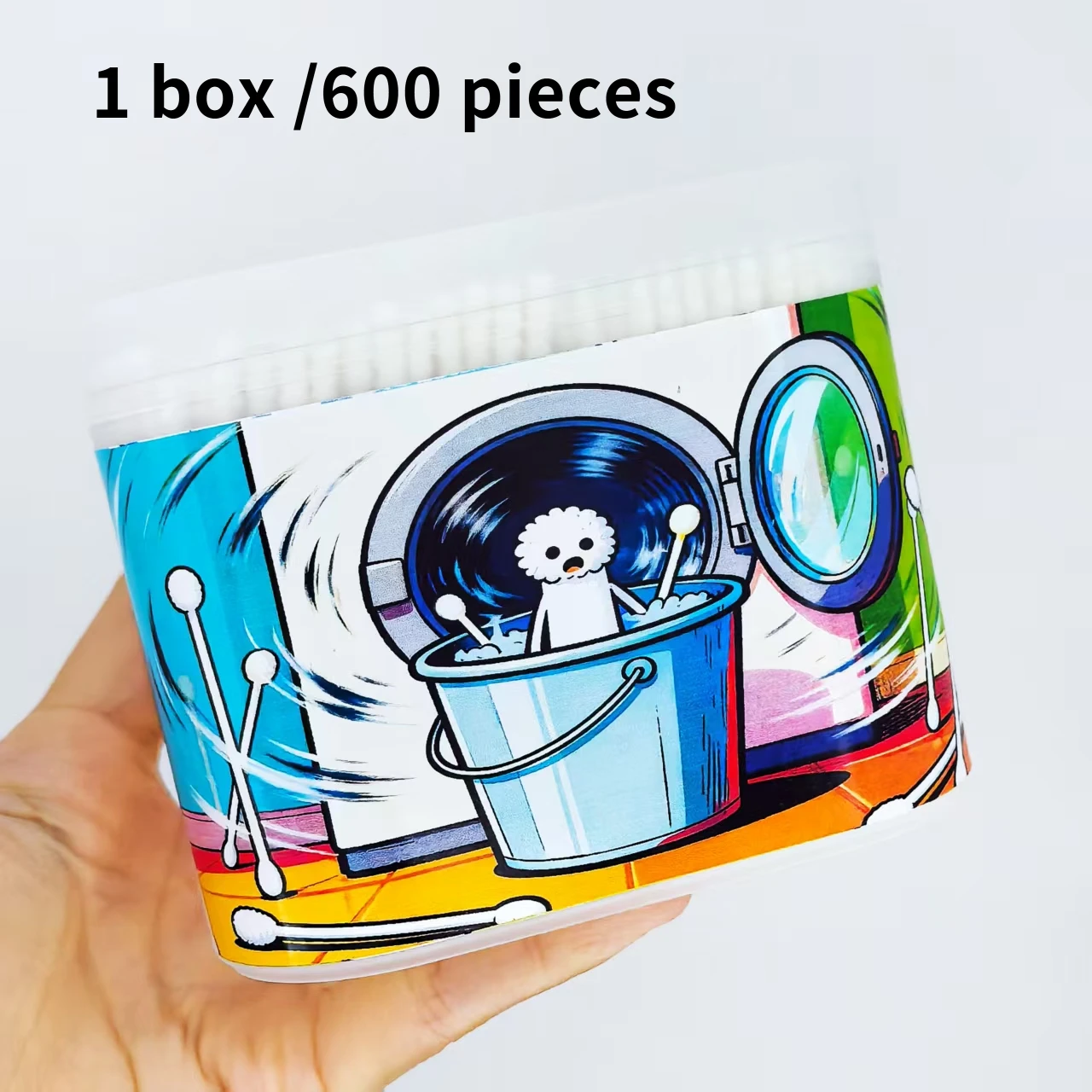 600 قطعة من مسحات القطن ذات المحور الدقيق برأسين مع أنماط إبداعية في صندوق، مسحات قطنية هدية