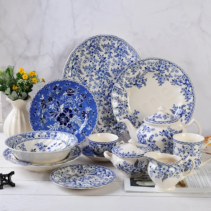 

Pastoral Style Plate Set Vintage Ceramic Plant Flowers Series Dinner Steak Pasta Dishes Dessert Salad Soup Tableware