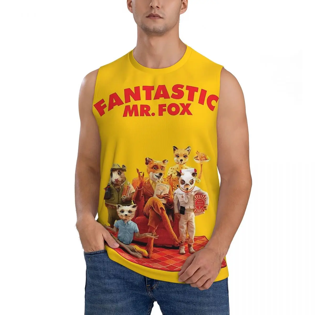 Fantastic Mr Fox Movie Poster Men Sleeveless Tank Tops Quick Dry Breathable Gym Fitness Running Summer Casual Sport Vest