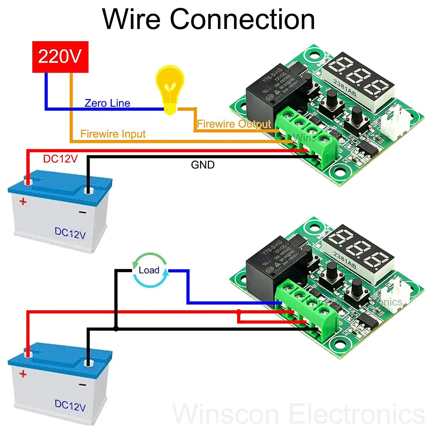 

2 шт. XH-W1209 12 В постоянного тока со светодиодным дисплеем, цифровой модуль термостата с водонепроницаемым корпусом