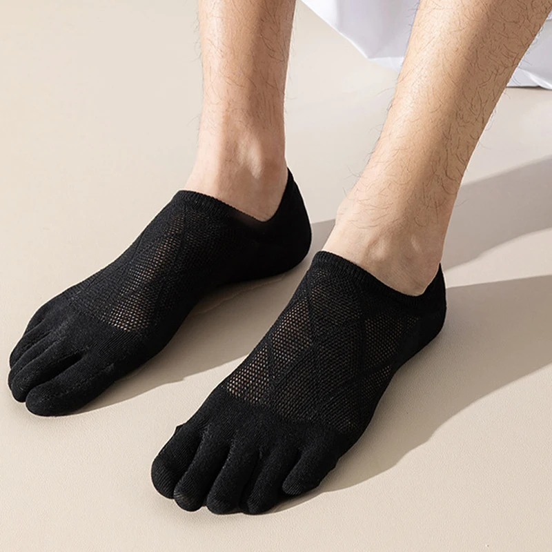 1 Pair Men\'s Toe Socks Thin Comfy Breathable Solid No Show Silicone Non-slip Men Five Fingers Boat Sock High Quality Male Sokken