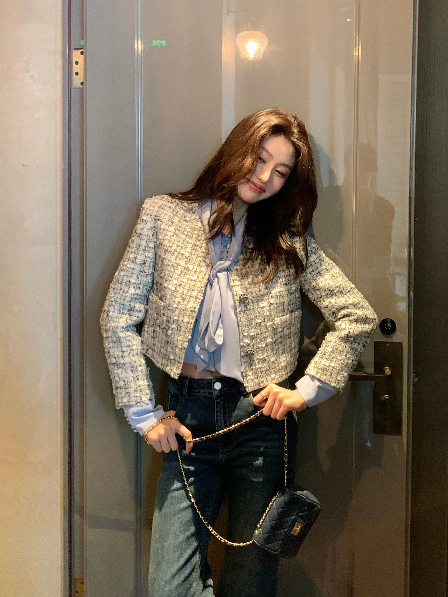 

Longxi Er Vintage Woolen Tweed Jaet ort Sle Women's Suit Two-Piece Set Spring Autumn D402 Casual Sportswear Ensemble