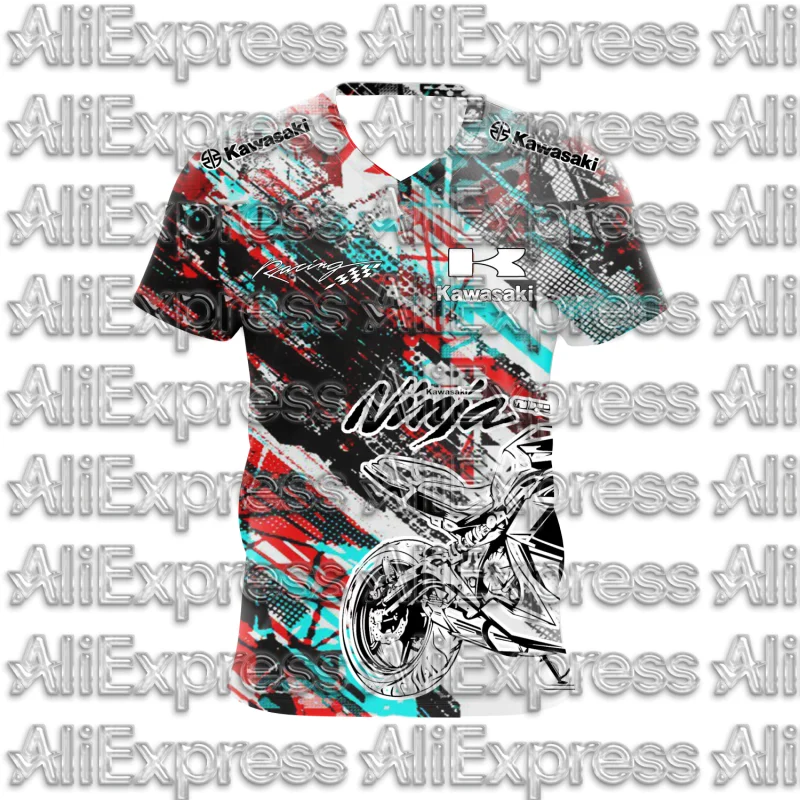 

MOTO 2025 летняя новая мужская мотоциклетная футболка Kawasaki с логотипом 3D принтом, повседневная дышащая футболка с короткими рукавами, модный тренд