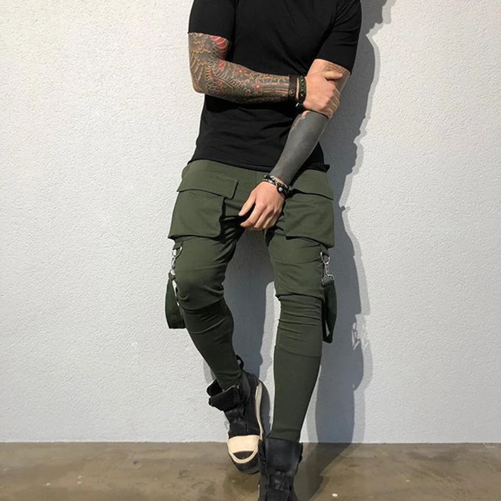 Men Cotton Sweatpants Hip Hop Joggers Streetwear Casual Slim Sport Trousers Training Workout Fitness Big Pockets Cargo Pants