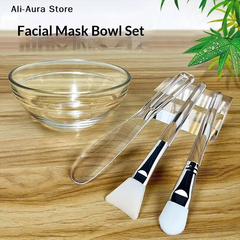 5Pcs Skin Care DIY Mask Set Clear Rod Mixing Bowl Spoon Set Soft Applicator Brushes For Face Deep Cleaning Portable Beauty Tools