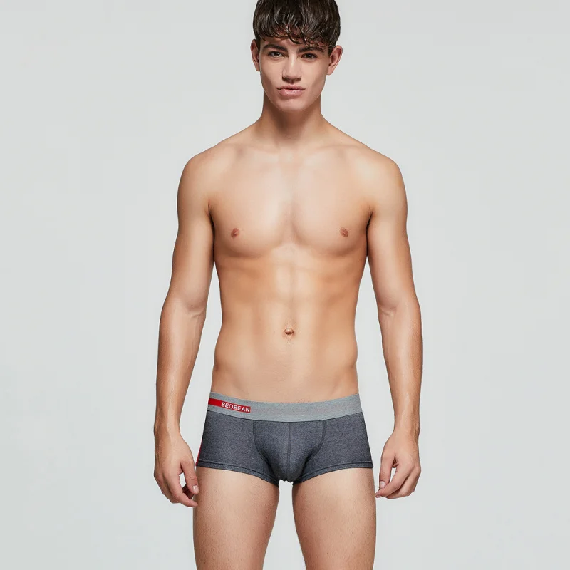 Men's flat cornered underwear, low waist, breathable, slim fit, close fitting, high elasticity, solid color four cornered pants