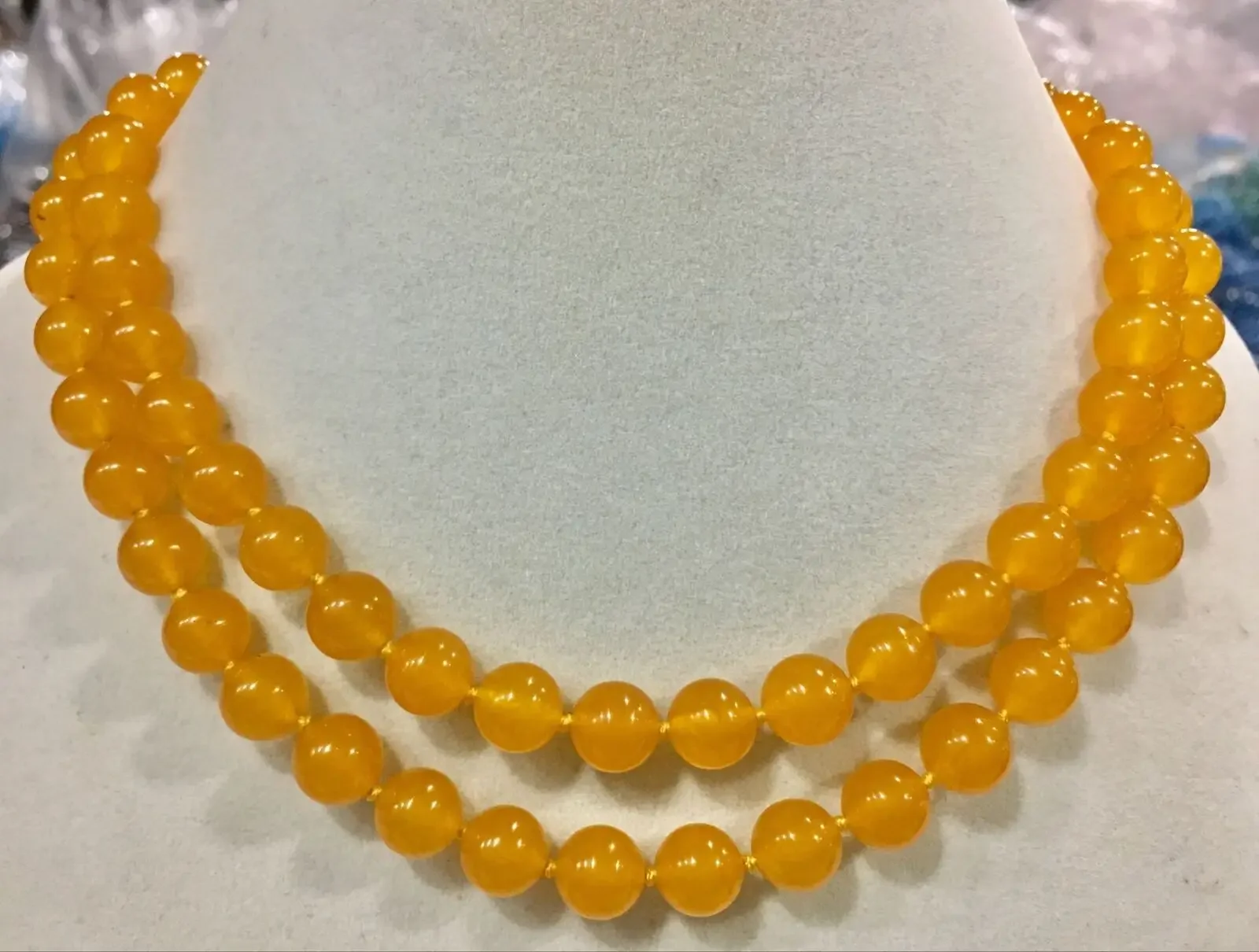 

NATURAL Elegant 10MM circular yellow JADE NECKLACE 32”