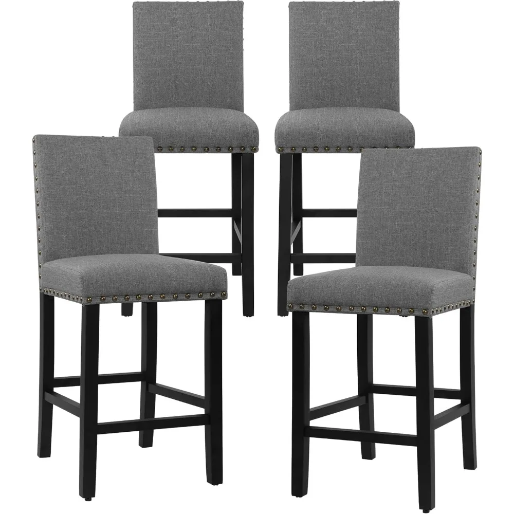 

Bar Stools Set of 4,Nailhead 24 Inches Counter Height Bar Stools for Kitchen Island Upholstered Barstools with Solid Wood Legs