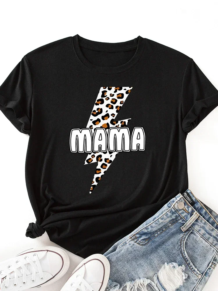 Leopard Lightning Mama Print T Shirt Women Short Sleeve  Summer Women Tee Shirt Tops Clothes Camisetas Mujer O Neck Loose Tshirt