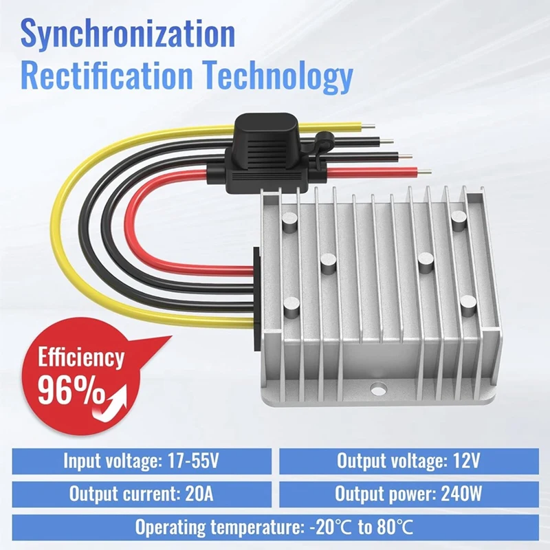 COFA-12V 20A 240W Voltage Converter,DC17-55V To DC 12V Voltage Regulator Transformer With Fuses Holder,Wire Terminals