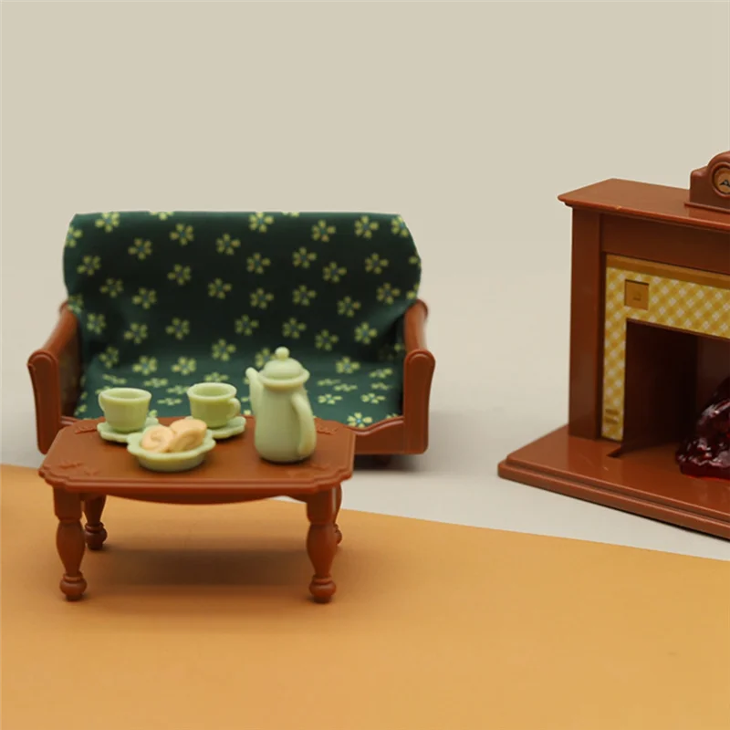 Simulation Mini Living Room Sofa Tv Set Decoration DollHouse Teapot Teacup Snack Cookies Children Play House Toys