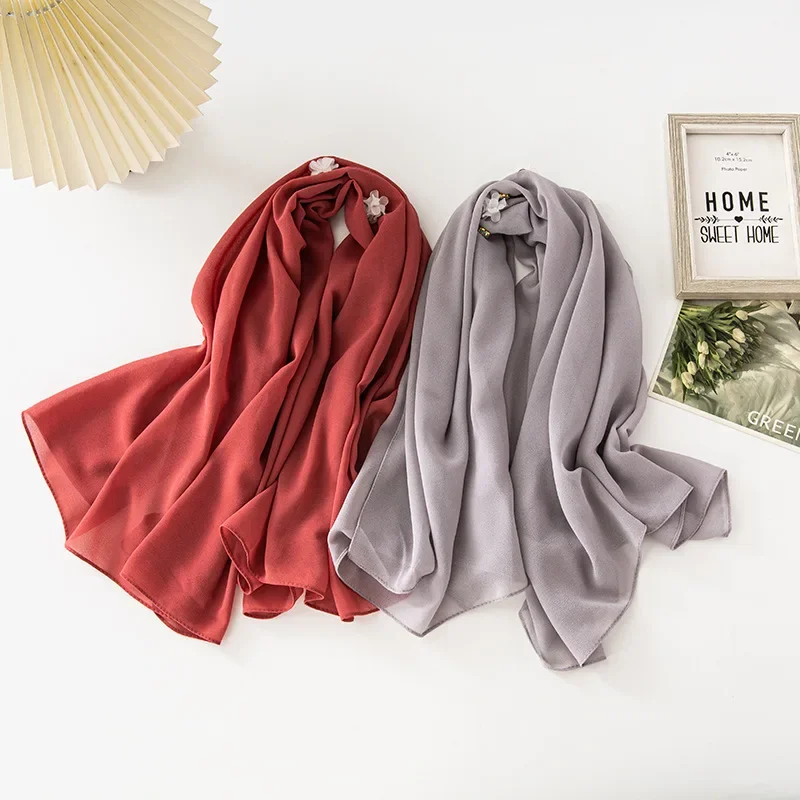 Nuova Perla Chiffon Tre Fiore di Resina Sciarpa Quadrata Donne Musulmane Hijab Turbante Scialle Avvolgere Foulard Bandane Fascia Fazzoletto 90 CM