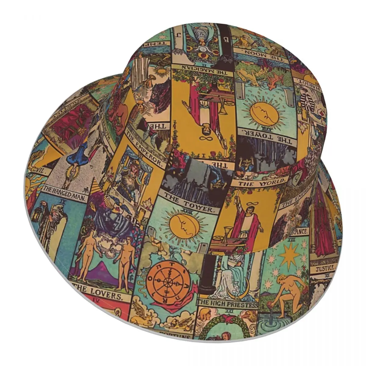 

The Major Arcana Of Tarot Vintage Patchwork reflective Bucket Hat Men Women Bucket Hat Outdoor Sunscreen Beach Hat Fishing Cap