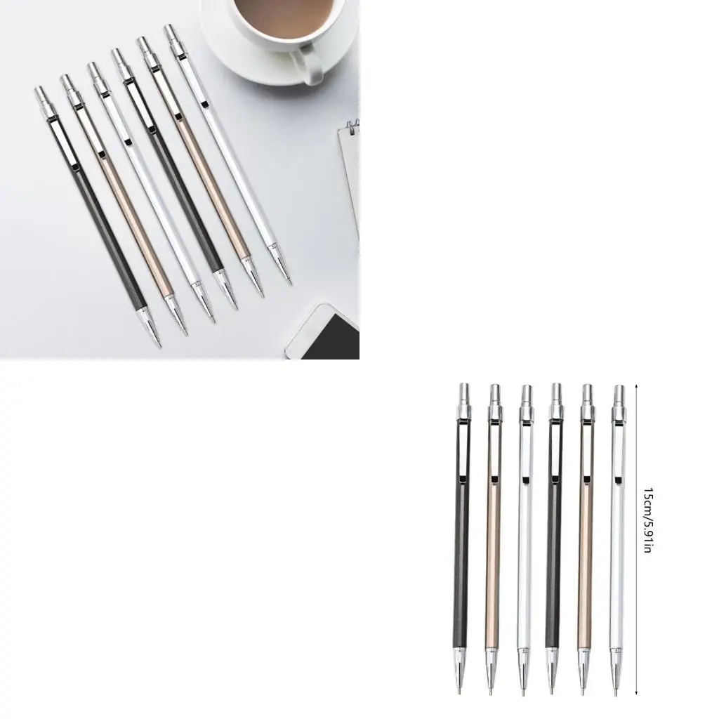 6 Stück mechanischer automatischer Bleistift, Metall-Druckbleistift, 0,5 Zeichenbleistift