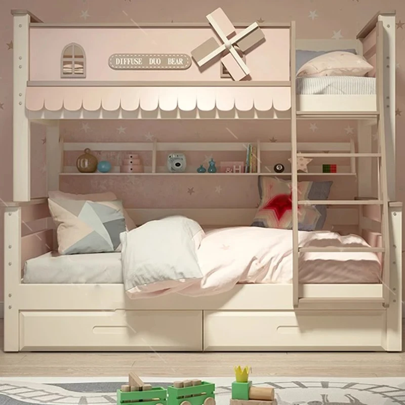 Girl Children Bunk Bed Princess Simple Drawers Pretty King Size Bed High Elegant Camas Moderrnas Inteligentes Home Furniture