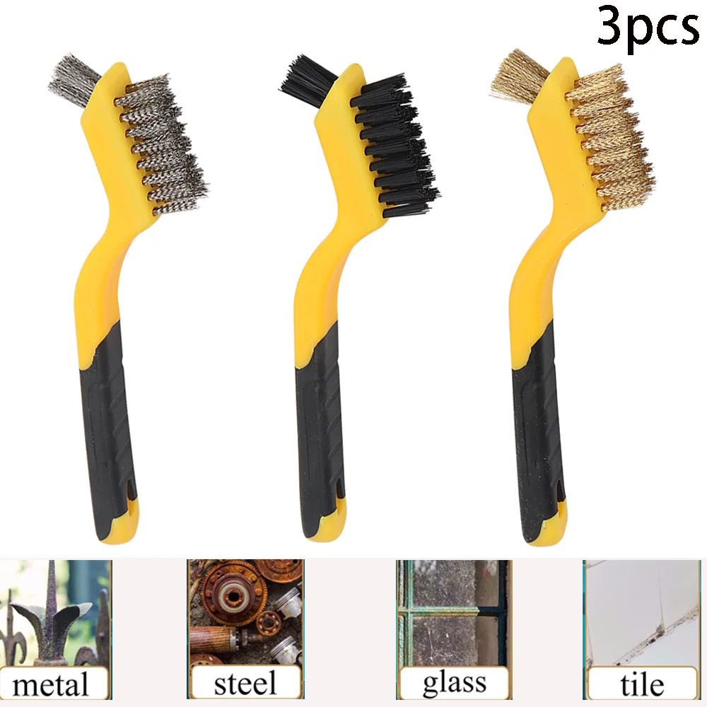 3pcs 7Inch Wire Brush Set Mini Brass Brush Nylon Cleaning Brush for Kitchen Dirt Metal Rust Removal Narrow Dead Corners Cleaning