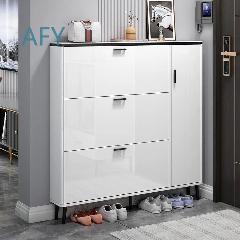 Ultra Thin Shoe Cabinet for Home Entryway Multi Functional Tipping Bucket Rock Slab Mystery Storage Unit Multi Layer Locker
