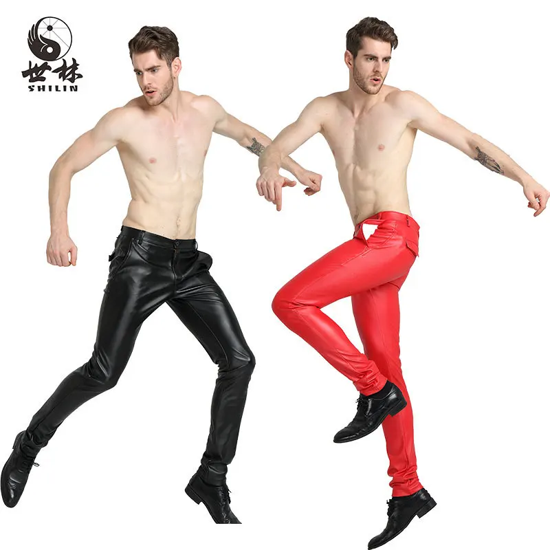 

Мужские осенние новые модели 2025 года, облегающие маленькие ноги, брюки из искусственной кожи с локомотивом