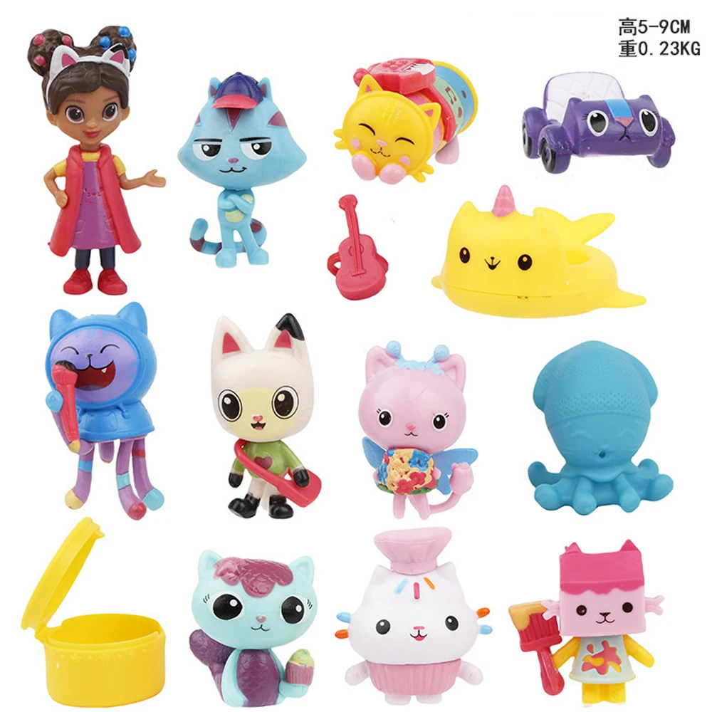 

13pcs Gabby Dollhouse Anime Figure Toy Smiling Car Cat Hug Gaby Girl Dolls Mercat Cartoon Action Figure Xmas Birthday Kids Gift