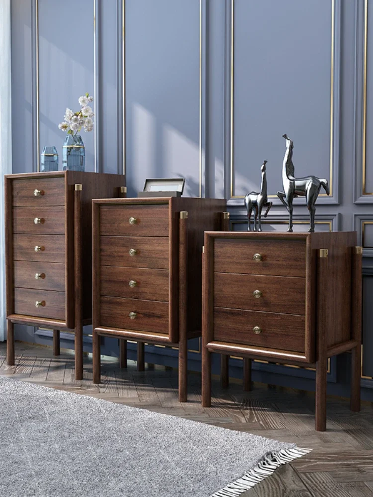 Wooden chest of drawers storage cabinet bedroom furniture simple light luxury copper clad storage cabinet