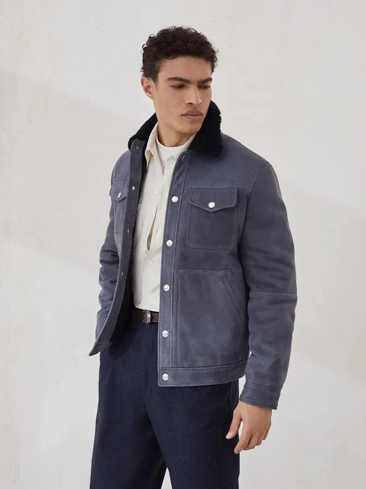 

Мужская элегантная замшевая куртка с флисовым воротником, однобортная, с несколькими карманами, умная осенняя повседневная уличная куртка