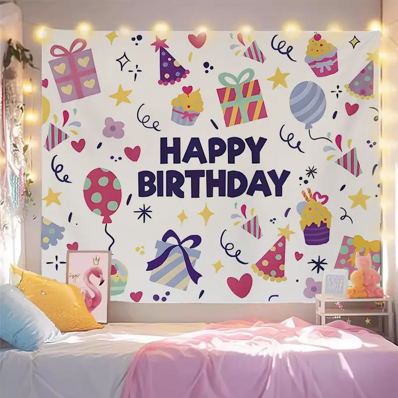 VIKAMA Birthday-Themed Tapestry, Room Living Room Tapestry, Birthday Party Backdrop, Birthday Celebration Home Decoration