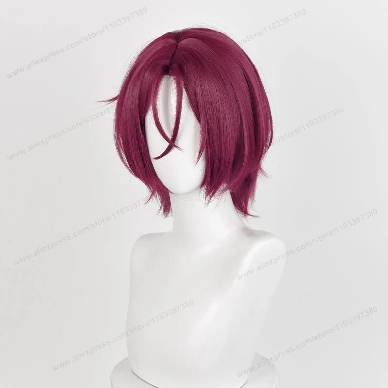 Rin Matsuoka peruka do cosplay 33cm krótkie ciemne różowe czerwone włosy Anime żaroodporne peruki syntetyczne