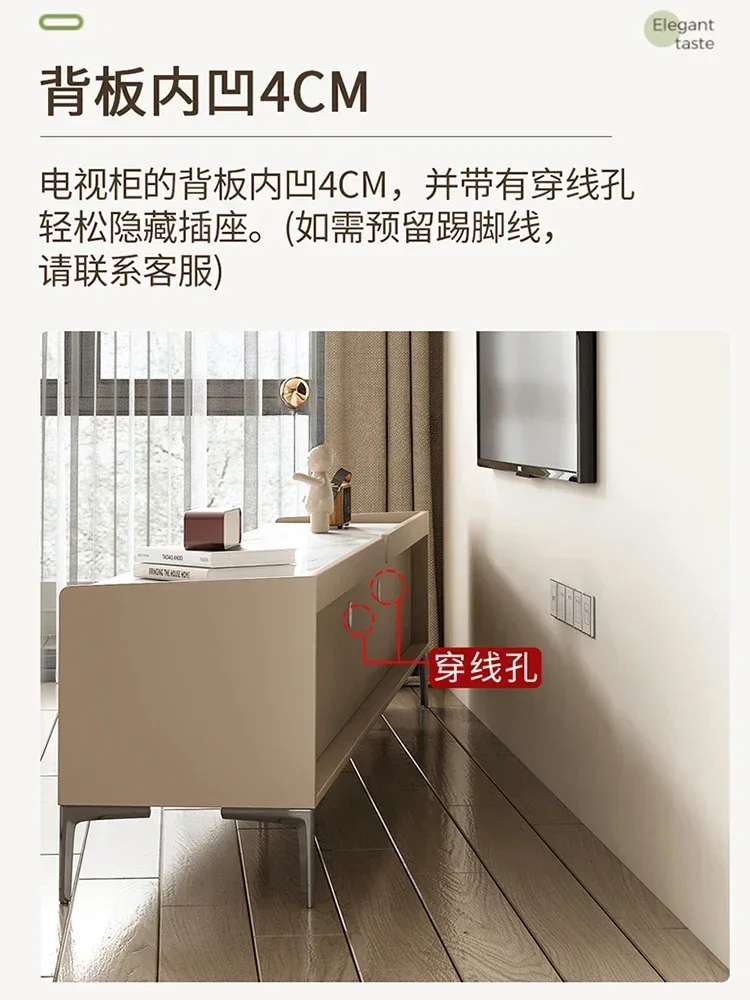 Stone Plate TV Cabinet and Tea Table Combination Solid Wood Floor Cabinet Italian Deck Small Apartment Living Room