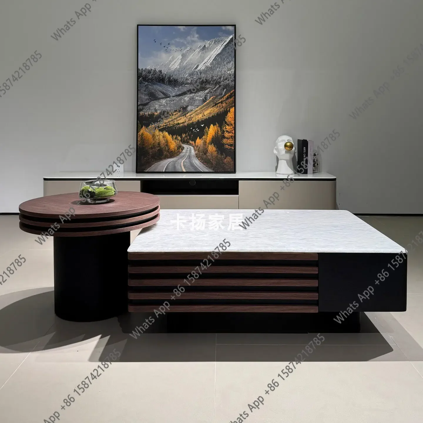 N65 minimalist natural luxury stone diamond white marble coffee table combination Italian minimalist retro medieval coffee table